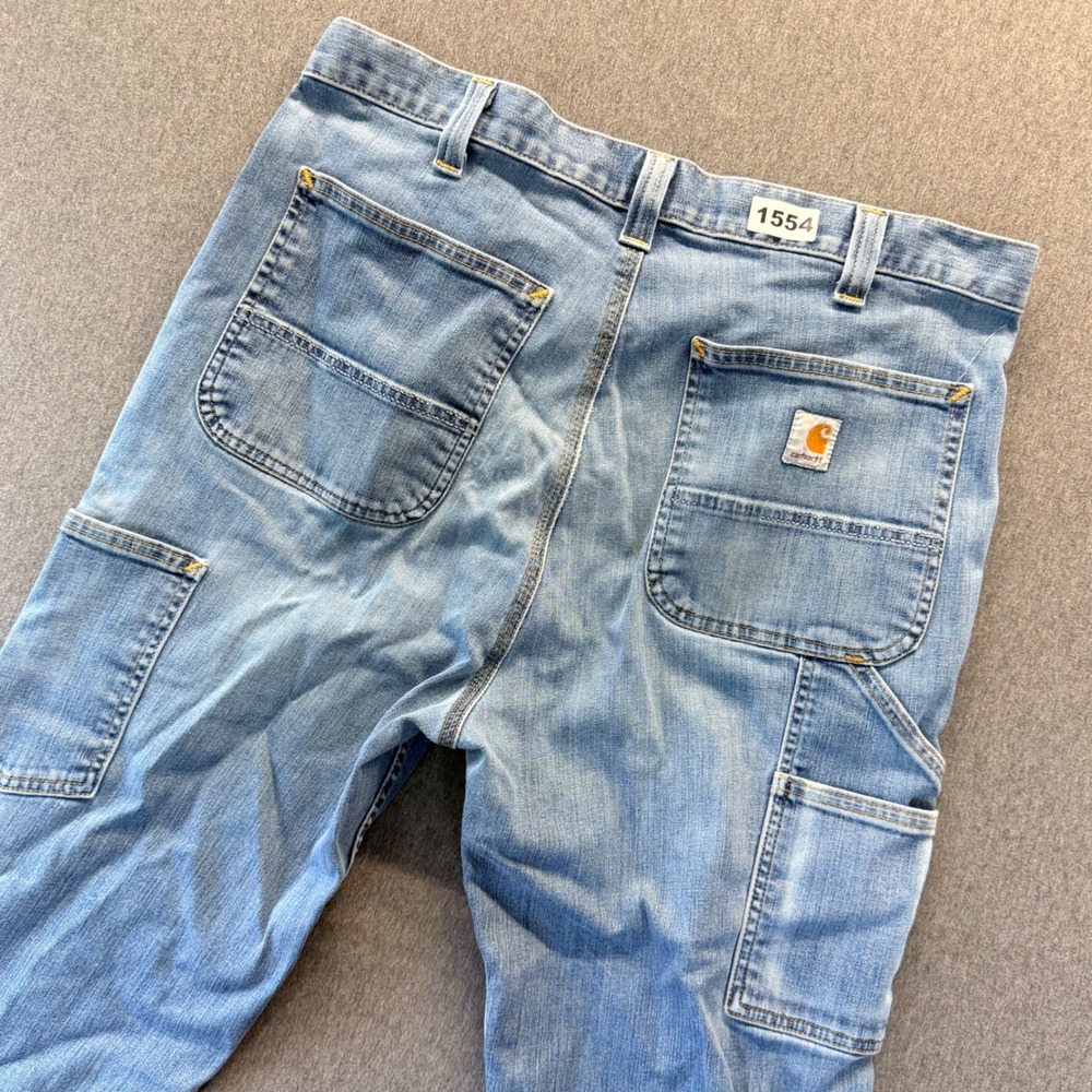 Carhartt Mens Light Wash Denim Carpenter Jeans 36x36 Utility Work Pants